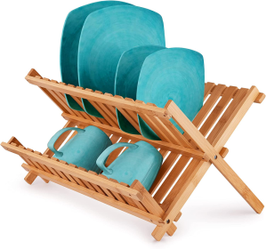 Foldable Bamboo Dish Drying Rack - 2-Tier