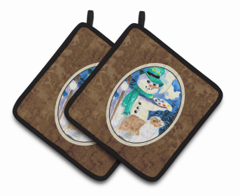 Snowman with Australian Shepherd Pair of Pot Holders