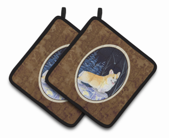 Starry Night Corgi Pair of Pot Holders