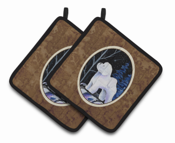 Starry Night Bichon Frise Pair of Pot Holders