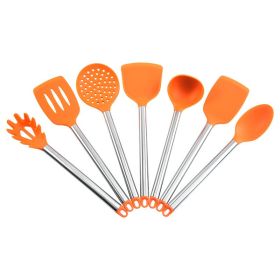 Stainless Steel Silicone 7-piece Kitchen Ware Set Kitchen Silicone Shovel Spoon Suit (Color: Orange)