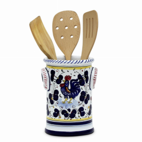 ORVIETO ROOSTER: Utensil Holder (Color: Blue, size: 5.5 DIAM. X 7.5 HIGH (Dimensions measured in Inches))