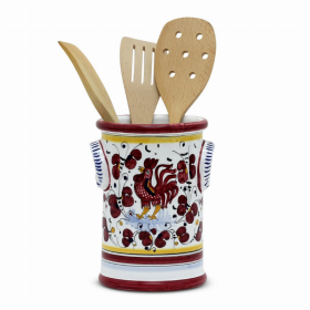 ORVIETO ROOSTER: Utensil Holder (Color: Red, size: 5.5 DIAM. X 7.5 HIGH (Dimensions measured in Inches))