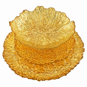 CORAL 12PCS Gilded Glass Dinner Plate Set (Color: Gold)