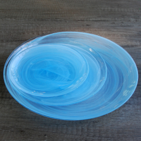 NUAGE 12PC Glass Dinner Plate Set (Color: Aqua)