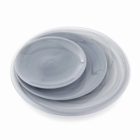 NUAGE 12PC Glass Dinner Plate Set (Color: Graphite)