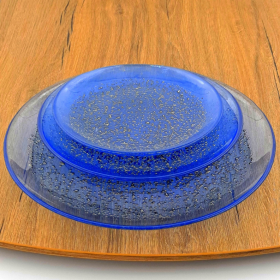 ISLA 12PC Glass Dinner Plate Set (Color: Indigo/Bronze)