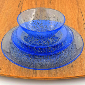 ISLA Glass Dinnerware Set (Color: Indigo/Bronze)