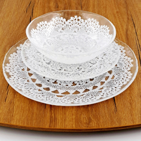 LILLE Glass Dinnerware Set Clear/White (Color: Clear/White)