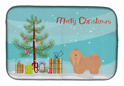 Dog Breed/Merry Christmas art Dish Drying Mat (Color: Tan Lhasa Apso, size: 14 x 21)