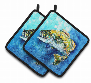 Fish Pair of Pot Holders (Color: Bobby Bass, size: 7.5 x 7.5)