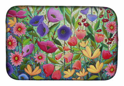 Flowers/Trees Themed Art Dish Drying Mat (Color: Enchanted Garden Flowers, size: 14 x 21)