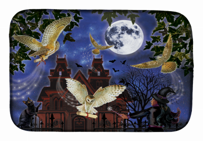 Halloween themed Dish Drying Mat (Color: Halloween Owl Express, size: 14 x 21)