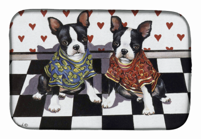 Dog Breed Art Dish Drying Mat (Color: Boston Terrier Puppy Love, size: 14 x 21)