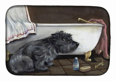 Dog Breed Art Dish Drying Mat (Color: Cairn Terrier Bath Time, size: 14 x 21)