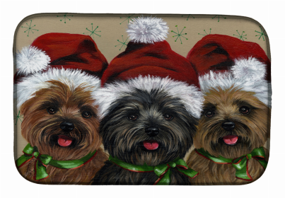 Dog Breed Art Dish Drying Mat (Color: Cairn Terrier Christmas Ceaser and Co, size: 14 x 21)