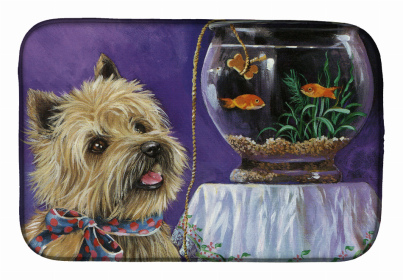 Dog Breed Art Dish Drying Mat (Color: Cairn Terrier Gone Fishing, size: 14 x 21)