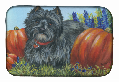 Dog Breed Art Dish Drying Mat (Color: Cairn Terrier Mom's Pumpkins, size: 14 x 21)