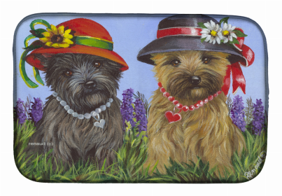 Dog Breed Art Dish Drying Mat (Color: Cairn Terrier Sisters, size: 14 x 21)