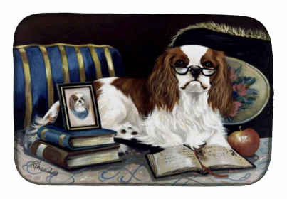 Dog Breed Art Dish Drying Mat (Color: Cavalier Spaniel Perfect Student, size: 14 x 21)