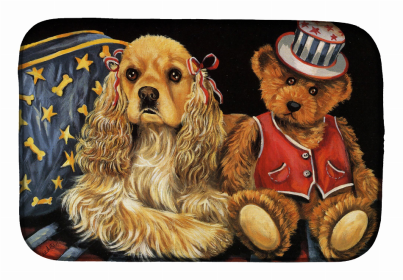 Dog Breed Art Dish Drying Mat (Color: Cocker Spaniel Annie and Henri, size: 14 x 21)