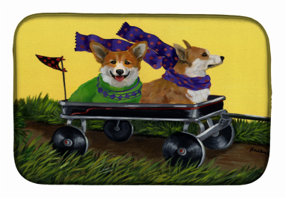 Dog Breed Art Dish Drying Mat (Color: Corgi Express, size: 14 x 21)