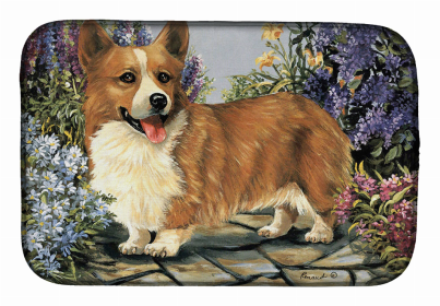 Dog Breed Art Dish Drying Mat (Color: Corgi Garden Georgi, size: 14 x 21)