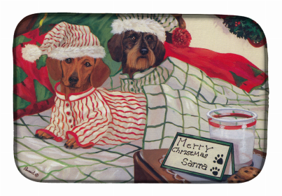 Dog Breed Art Dish Drying Mat (Color: Dachshund Christmas Waiting for Santa, size: 14 x 21)