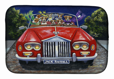 Dog Breed Art Dish Drying Mat (Color: Jack Russell Evening Cruise, size: 14 x 21)