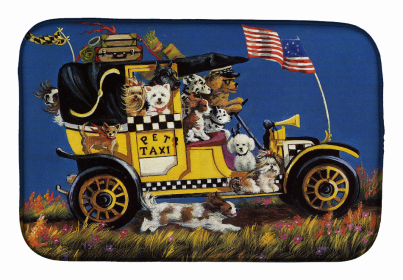 Dog Breed Art Dish Drying Mat (Color: Pet Taxi Multiple Dog Breeds, size: 14 x 21)