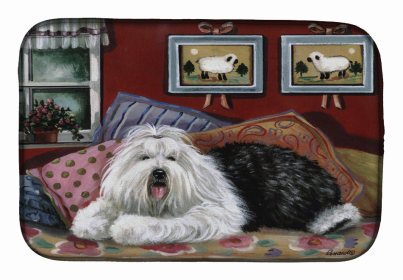 Dog Breed Art Dish Drying Mat (Color: Old English Sheepdog Sweet Dreams, size: 14 x 21)