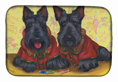 Dog Breed Art Dish Drying Mat (Color: Scottish Terrier Scotties Rule, size: 14 x 21)