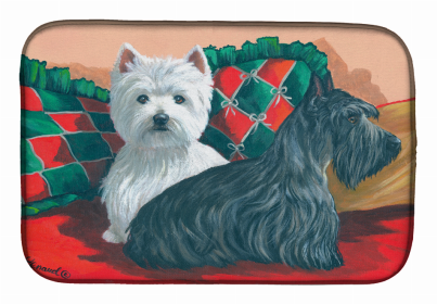 Dog Breed Art Dish Drying Mat (Color: Westie and Scottie Great Scots, size: 14 x 21)