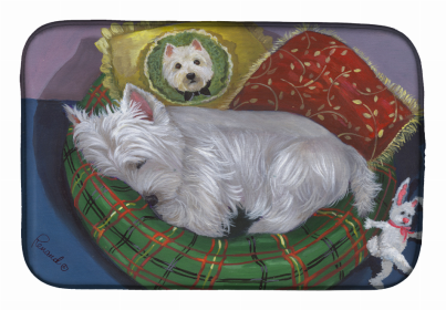 Dog Breed Art Dish Drying Mat (Color: Westie Precious Toto, size: 14 x 21)