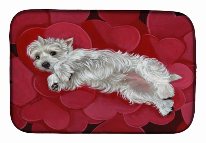 Dog Breed Art Dish Drying Mat (Color: Westie Queen of Hearts, size: 14 x 21)