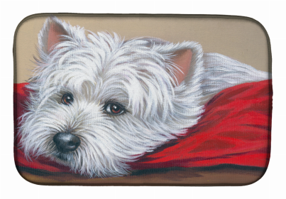 Dog Breed Art Dish Drying Mat (Color: Westie Red Pillow, size: 14 x 21)