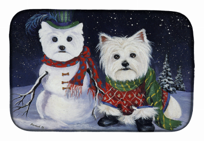 Dog Breed Art Dish Drying Mat (Color: Westie Christmas Self Portrait, size: 14 x 21)