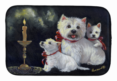 Dog Breed Art Dish Drying Mat (Color: Westie Westie's Aglow, size: 14 x 21)