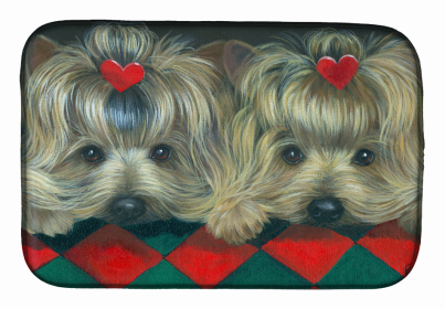 Dog Breed Art Dish Drying Mat (Color: Yorkie 2 Hearts, size: 14 x 21)