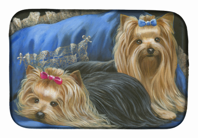 Dog Breed Art Dish Drying Mat (Color: Yorkie Satin and Lace, size: 14 x 21)