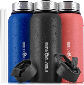 Hydration Nation Thermo Insulated Water Bottle (Color: MDNGHT-BLK, size: 32OZ)