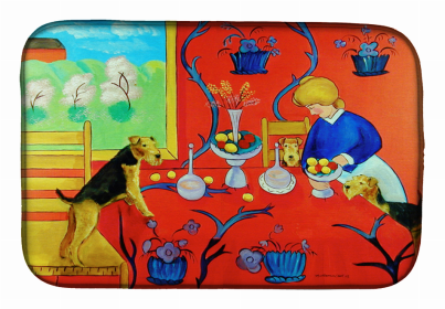 Dog Breed Art Dish Drying Mat (Color: Airedale, size: 14 x 21)