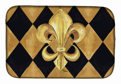 Fleur de lis Dish Drying Mat (Color: Black and Gold Fleur de lis New Orleans, size: 14 x 21)