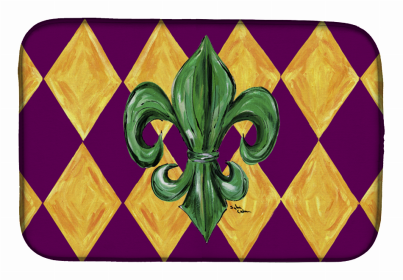 Fleur de lis Dish Drying Mat (Color: Mardi Gras Fleur de lis, size: 14 x 21)