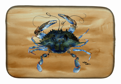 Sealife/Crab Themed Dish Drying Mat (Color: Blue Male Crab  Sandy B, size: 14 x 21)