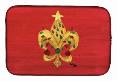 Fleur de lis Dish Drying Mat (Color: Christmas Tree with Lights Fleur de lis, size: 14 x 21)