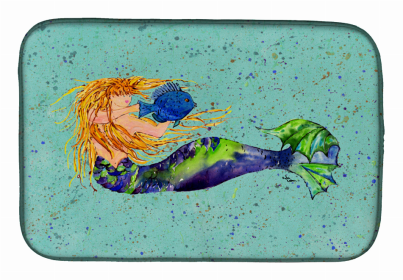 Mermaid/Merman Dish Drying Mat (Color: Blonde Mermaid on Teal, size: 14 x 21)