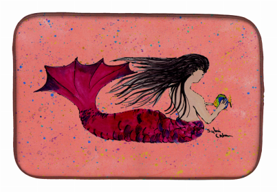 Mermaid/Merman Dish Drying Mat (Color: Black Haired Mermaid on Red 1, size: 14 x 21)