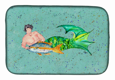 Mermaid/Merman Dish Drying Mat (Color: Black Headed Merman, size: 14 x 21)