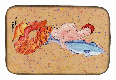 Mermaid/Merman Dish Drying Mat (Color: Red Headed Ginger Merman, size: 14 x 21)